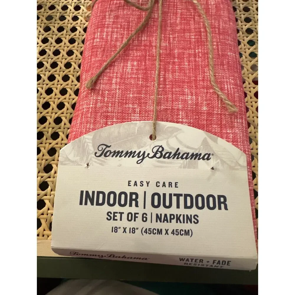 Tommy Bahama Fabric Napkin 18x18 Set Of 6 Indoor Outdoor Magenta Woven Cross Dye